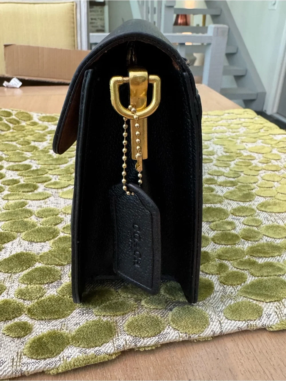 NEW Coach Black Pebble Leather Shoulder Bag with Gold 'C' Accent